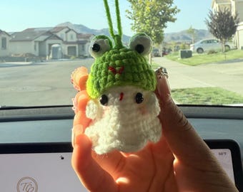 Handmade Crochet Ghost And Pumpkin Car Charm, Crochet Ghost Car Hanging, Ghost Car Charm, Halloween Car Accessory, Halloween Gift