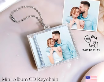 Personalized Photos, Music Lovers Keychain, Custom Mini Album CD Keychain with Photos & Spotify Song gifts Custom NFC Mini Album CD Keychain