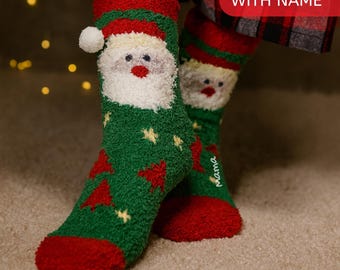 Personalized Family Reindeer Socks Cozy Fuzzy Christmas Socks Custom Holiday Socks Gift Ideas for Women Men Adults Friends Stocking Stuffers