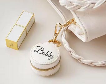 Keychain Mini Gym Ring Holder, Travel Small Ring Jewelry Box, AirTag Gym Leather Holder, Custom Name Small Jewelry Case, Bridesmaid Gift