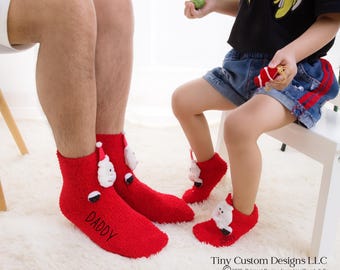Personalized Family Reindeer Socks Cozy Fuzzy Christmas Socks Custom Holiday Socks Gift Ideas for Women Men Kids Friends Stocking Stuffers