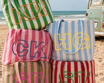 Personalized Name Tote Bag Striped Canvas Bag Custom Text Tote Aesthetic Beach Bag Bridesmaid Gift Reusable Shopper Future Bride Gift, Wife