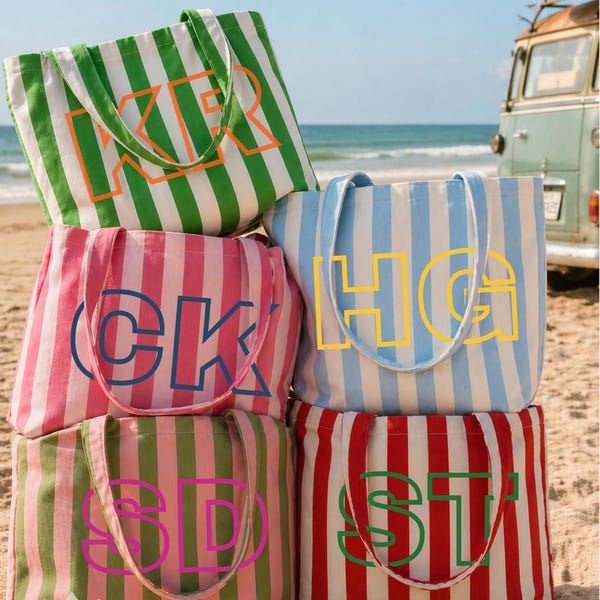 Personalized Name Tote Bag Striped Canvas Bag Custom Text Tote Aesthetic Beach Bag Bridesmaid Gift Reusable Shopper Future Bride Gift, Wife