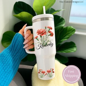 Personalized 40oz Tumbler, Birthday Gifts for Her, Insulated Cup, Bridesmaid proposal Mugs, Bachelorette Party Cups, Birth Flower Design