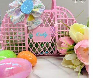Easter Basket For Kids - Personalized Bunny Baskets Baby Shower Gift, Cotton Rope Basket, Custom Boy Girls Easter Baskets Egg Hunt Bucket