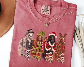 Comfort Colors® Christmas Horse Shirt, Cute Horse Shirt, Horse Lover Gift, Western Christmas, Cowgirl Horse Shirt, Santa horse Tee