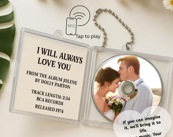Personalized Photos, Music Lovers Keychain, Custom Mini Album CD Keychain with Photos & Spotify Song gifts Custom NFC Mini Album CD Keychain