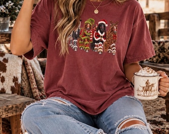 Funny Christmas Horse Shirt, Santa and Reindeer Graphic Tee, Festive Horse Shirt, Christmas Horses Shirt, Holiday Horse Lover Graphic Tee