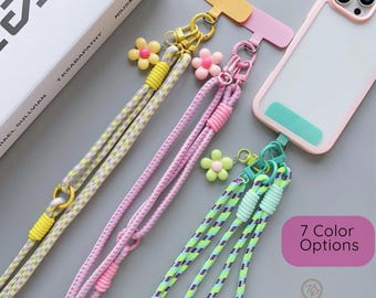 Crossbody Phone Lanyard Strap with Connector, Handmade Phone Lanyard with universal phone connecting pad, Carry Strap and Hand Strap Set