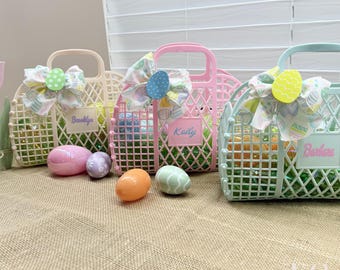 Easter Basket For Kids - Personalized Bunny Baskets Baby Shower Gift, Cotton Rope Basket, Custom Boy Girls Easter Baskets Egg Hunt Bucket