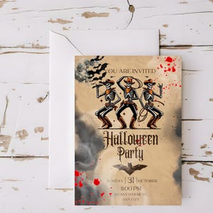 Adult Halloween Party Invitation | Skeleton Design | Cocktails and Costumes Theme | Digital Download Available Weekly