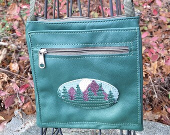 Green Leather Travel/Casino Purse with leather applique or plain front. 4 Pockets. Free Shipping.