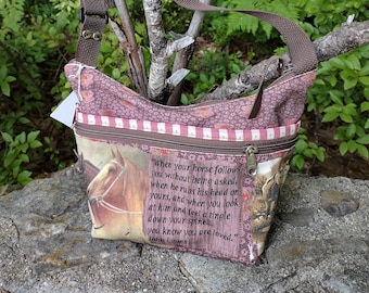 Horse Themed Roomy Little Bag.  Six Exterior Pockets.  3 Zipped.  3 Open. Free Shipping