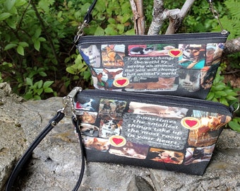 Rescued Pets Themed Wristlet that converts to a Shoulder Bag.  Leather Strap.  Free Shipping.