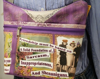 Friendship Themed Roomy Little Bag.  Six Exterior Pockets.  3 Zipped.  3 Open.  Free Shipping