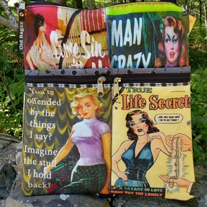 Vintage Pulp Fiction Tablet Bag that Converts to a Backpack. 8 Exterior Pockets. 4 Zipped. 4 Open. Free Shipping image 1