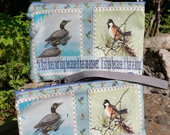 Loon and Chickadee Themed Wristlet - Free Shipping