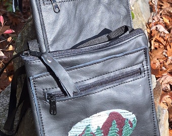 Black Leather Travel/Casino Purse with leather applique or plain front. 4 Pockets. Free Shipping.