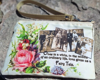 Wedding Themed Wristlet.  Great for Brides or  Bridesmaids gifts!  Fill it with wedding day necessities.  Free Shipping