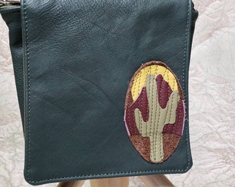 Leather Travel/Casino Purse with Flap and leather applique.  Free Shipping.
