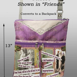 Vintage Pulp Fiction Tablet Bag that Converts to a Backpack. 8 Exterior Pockets. 4 Zipped. 4 Open. Free Shipping image 4