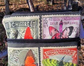 Vintage Butterfly Stamp Graphics Travel Purse.  Free Shipping