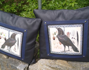 Reclaimed Leather Raven Pillow.  16x16 square. Free Shipping