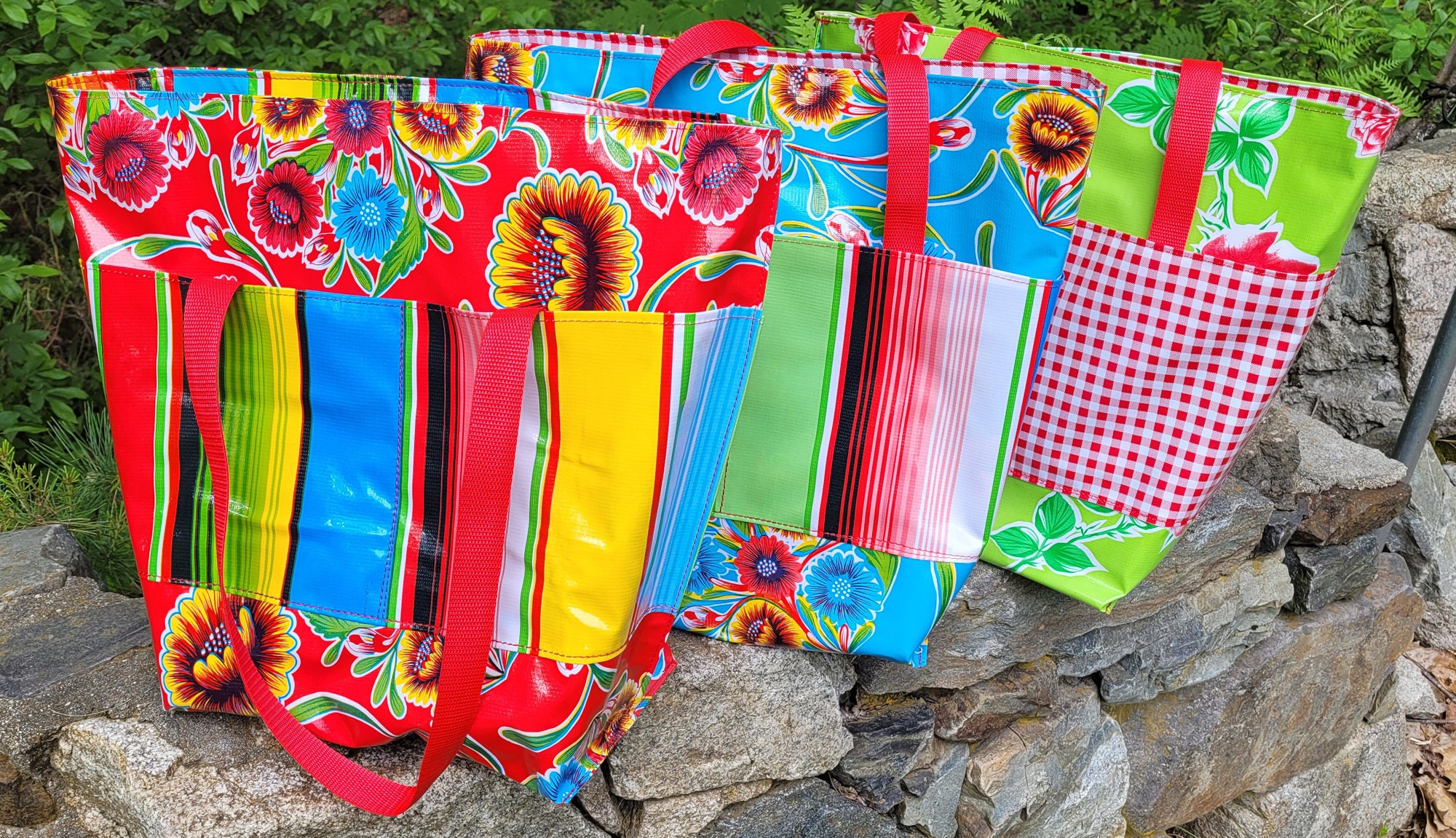 Oil Cloth Shopping Bag. Lined. 4 Outside Pockets. Free Shipping Etsy