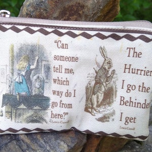 Alice in Wonderland CoinBag, Emergency Sewing Kit, Medications Bag, Sm. makeup bag, Travel Toothbrush/paste.  Endless Options! Free Shipping