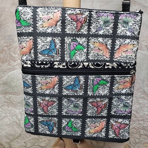 Vintage Butterfly Original Fabric Large Travel Bag that Can Convert to a Backpack. 4 Exterior Pockets. 2 Zipped. 2 Open.  Free Shipping