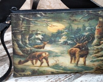 Vintage Scenic Graphic of Deer in Winter Wristlet  -  Free Shipping