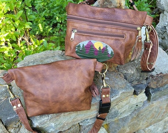 Leather Body/Fanny Pack. Leather Applique. Detachable, Adjustable Leather Strap.  Reclaimed Leather. FREE SHIPPING.