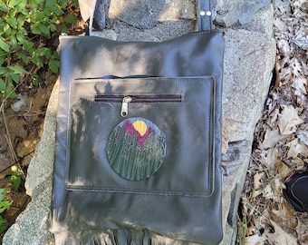 Reclaimed Gray Leather Tablet Bag that Converts to a Backpack.  Leather Applique. Free Shipping.