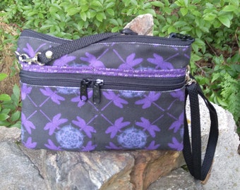 Dragonfly Medium Wallet with detachable, adjustable strap. 6 Exterior Pockets.  Free Shipping.