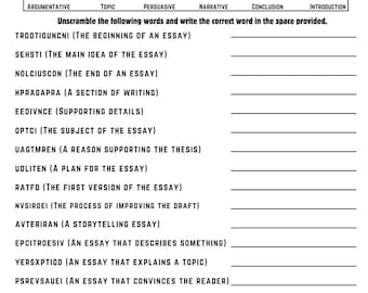 Essay Writing Word Scramble Worksheet Digital Download - Boost Writing Skills!
