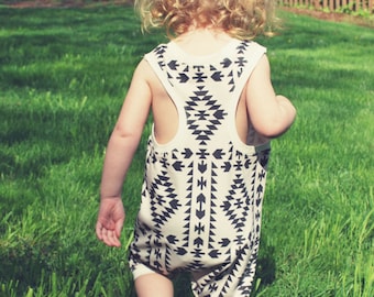 baby romper in native print //  organic baby clothes // racerback romper // organic baby romper// summer baby clothes // baby clothing