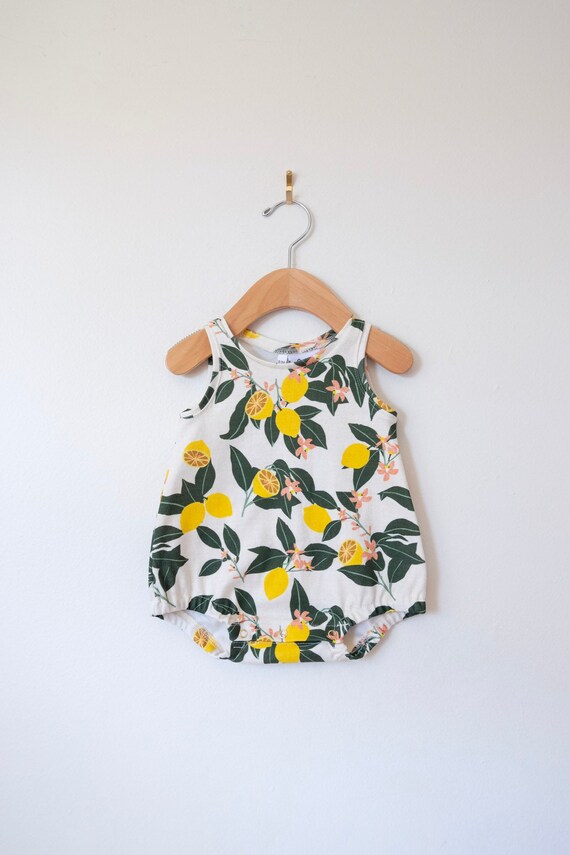 Lemon Baby Romper Organic Baby Clothes Baby Girl Clothes Baby Playsuit Baby Clothing Bubble Romper Summer Baby Clothes Etsy