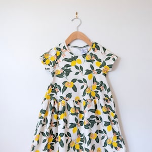 Girls lemon dress // organic short sleeve dress // toddler twirl dress // organic toddler dress // spring dress // organic baby clothes
