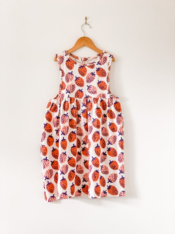 Strawberry Organic Cotton Tank Dress: Open Arm Summer Baby Clothes