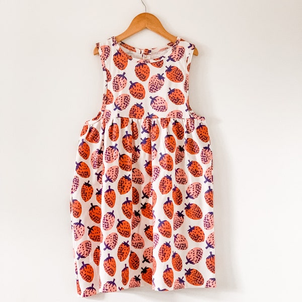 Girls strawberry dress // organic kids clothes // girls dress // toddler clothing // summer baby clothes // open arm dress // Tank dress