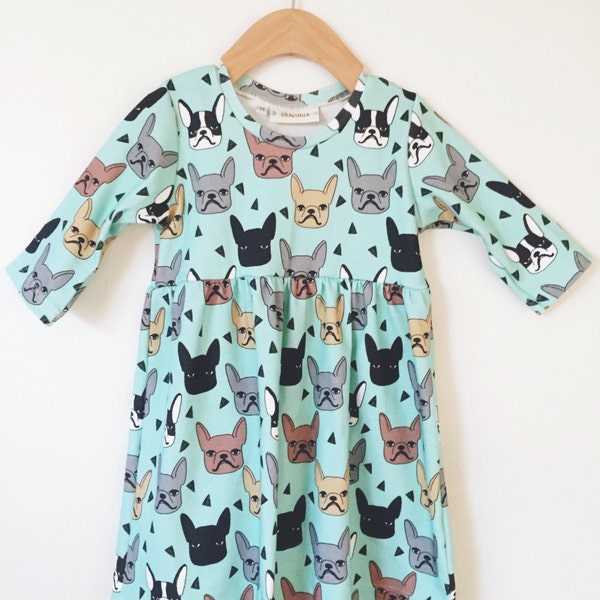 french bulldog baby dress // toddler dress // organic baby dress // organic toddler dress // baby clothes // baby girls clothing