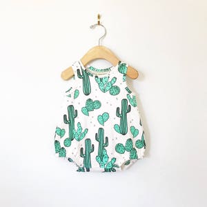 Cactus baby romper // Organic baby clothes // baby boy clothing // baby playsuit // baby girl clothes // bubble romper / summer baby clothes image 1