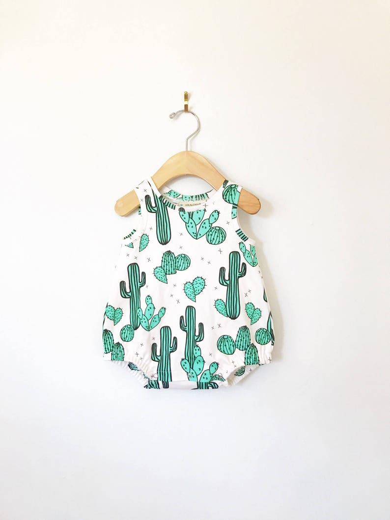 Cactus baby romper // Organic baby clothes // baby boy clothing // baby playsuit // baby girl clothes // bubble romper / summer baby clothes image 1