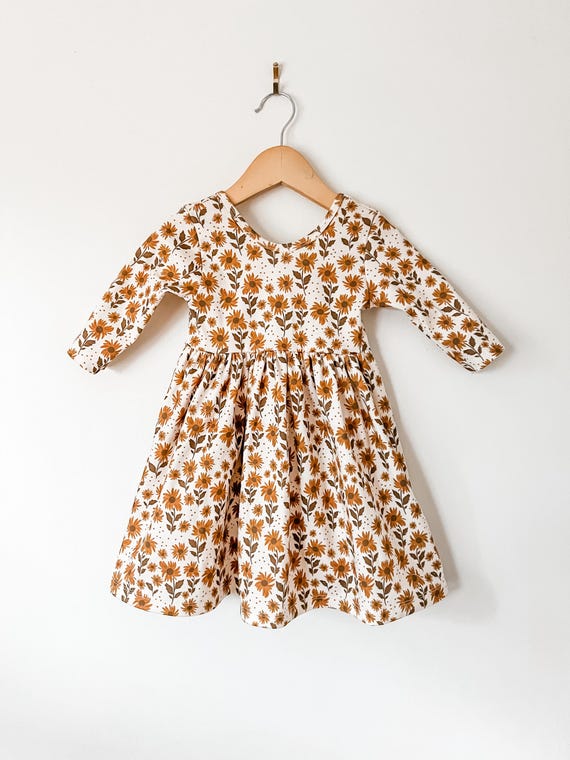 Organic Cotton Sunflower Dress: Toddler Girl Twirl Dress