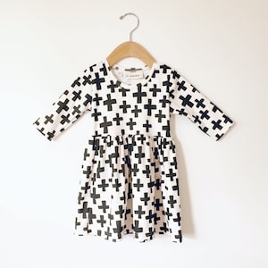 Organic baby/toddler dress in plus print, organic baby dress, organic toddler dress, baby dress, toddler dress