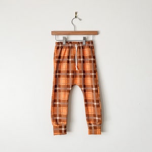 Kids plaid pants // Organic leggings instant ramen print // baby joggers //  drop crotch pants // toddler leggings / harem pants