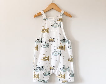 Organic overall romper in submarine print // baby romper // toddler romper // baby overalls // organic toddler clothes // baby clothes