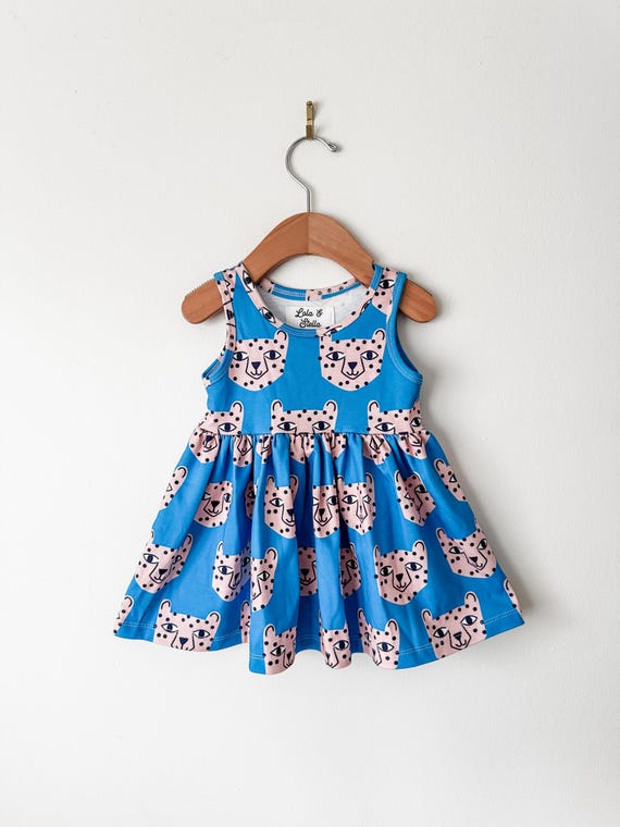 Organic Cotton Twirl Dress: Blue Leopard Print Toddler Dress