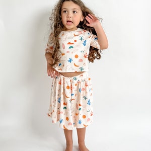 Girls shirt and skirt set // beach print set // organic girls clothing // toddler outfit // girls clothes // kids outfit / twirl skirt /