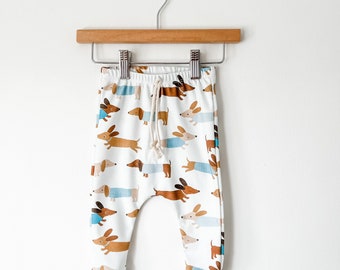 boys dachshund pants // Organic leggings in wiener dog print // baby joggers //  drop crotch pants // toddler leggings / harem pants